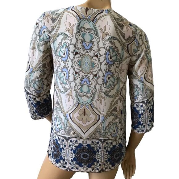 AVA CHRISTINE Womens Size XS Bohemian Peasant 3/4 Sleeve Keyhole Blouse Shirt - Picture 3 of 5